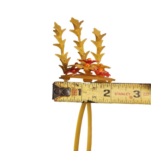 2 Rare Antique Japanese Konsashi Floral Hair Clip With Dangling Leaf Design & Ma - Picture 6 of 12